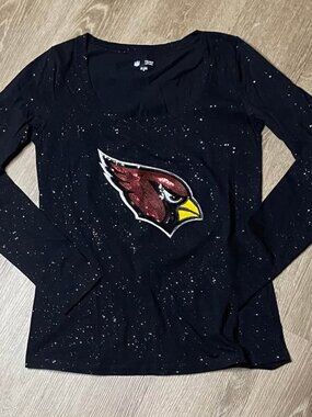 Arizona Cardinals NFL Sequined Glitter Long Sleeve Shirt Size Medium Black